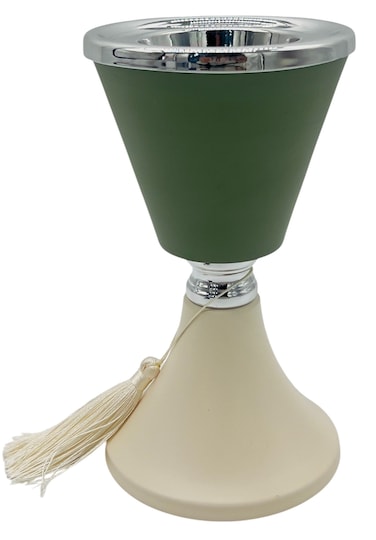 Akdc Metal Incense Burner 11Cm*19.5Cm, Ivory/Green