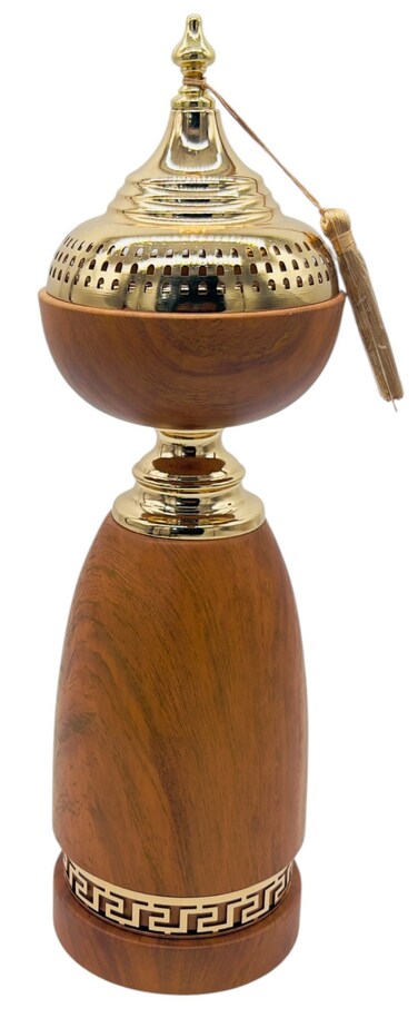 Akdc Metal Incense Burner 12Cm*40Cm, Gold/Wooden