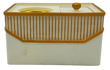 Cherry Luxury Box Shaped Incense Burner 16Cm*11Cm*8Cm,Gypsum And Pop Material, White/Gold