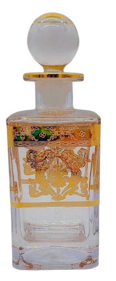 Bohemia Glass Round Perfume Bottle 21.3 Tola, Gold Floral Pattern