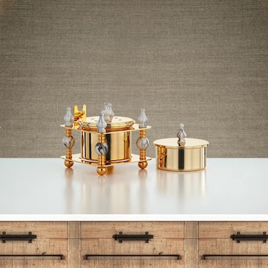 Almarjan 2Pc Incense Burner Set, Durable Metal Body, Gold