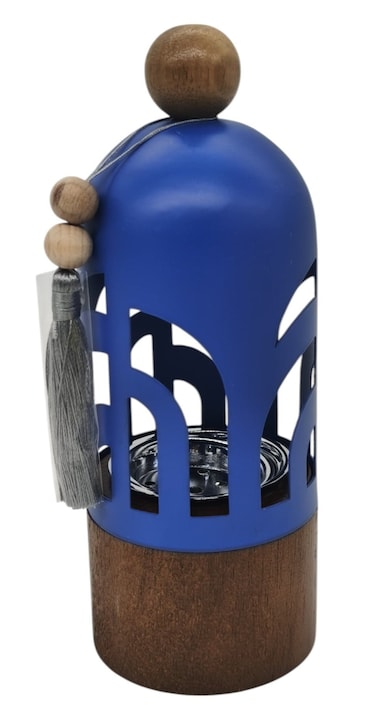 Akdc Incense Burner With Wooden Base And Metal Cover 22Cm*8Cm*8Cm, Blue