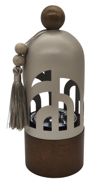 Akdc Incense Burner With Wooden Base And Metal Cover 22Cm*8Cm*8Cm, Ivory