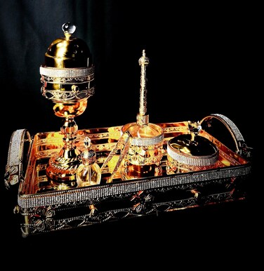 Incense Burner Set With Gold And Crystal Stone Design
