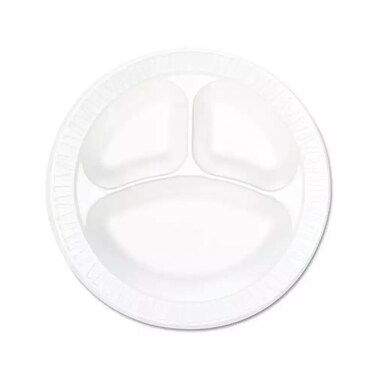 Ecno Pack Divider Plate Disposable Round Foam Food Serving Plates 10 Inch- 25 Pieces