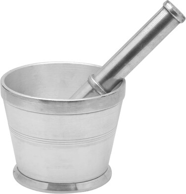 Raj Aluminum Mortar With Stand Silver RAM003 Garlic Crusher Herbs Grinder-12CM