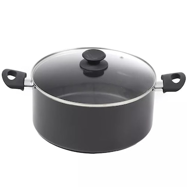 Casserole Aluminum 2 Layer Non-Stick Pan Glass Lid, Black 28Cm