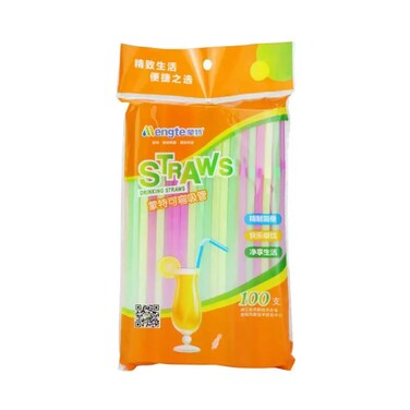 Mengte Multicolour Plastic Drinking Disposable Straw For Milkshake And Smoothie- Pack Of 100 Pcs