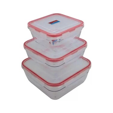 Clear Plastic Eco Friendly Anti Leakage Food Container With Airtight Lids Red- 3Pcs Set