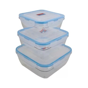 Anti Leakage Clear Plastic Food Container Blue With Airtight Lid Eco Friendly- 3Pcs Set