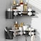 Adhesive Corner Bathroom Shower Shelf Corner Shower Storage Caddy With Hooks- 2Pcs Black
