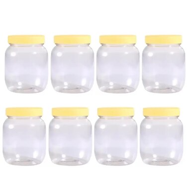 Kovar Plastic Pet Jars Unbreakable Odourless Leak Proof Jars With Yellow Lids- 8X750Ml