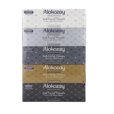 Alokozay Soft Facial Tissue 130X2 Ply White Tissue- 5Pcs