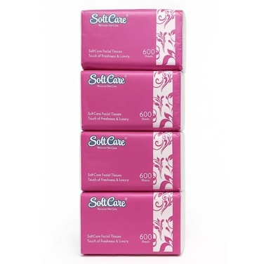 Softcare Luxury Facial Tissue,600X1Ply - Pack Of 4
