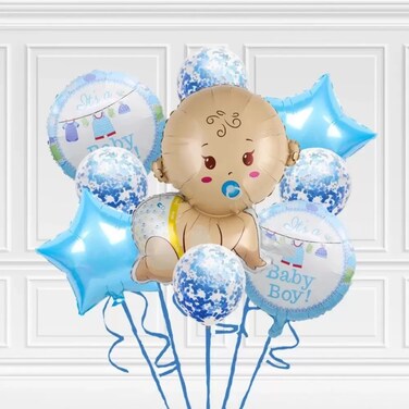 Its A Baby Boy 4 Types Foil Balloon Bouquet With Rope For Baby Shower Party- Blue Pack Of 3