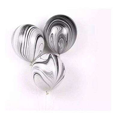 Party Time Marble Black Balloons 12 Pcs Agate Design Latex Balloon Set Can Inflate 12 Inches, Decoration For Wedding, Birthday Party, Events Pack Of 3