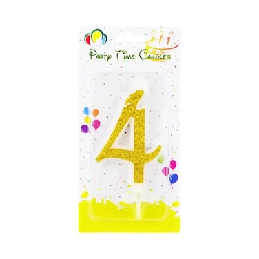 4 Number Golden Glitter Candle Cake Topper Decoration For Birthday And Parties Pack Of 3