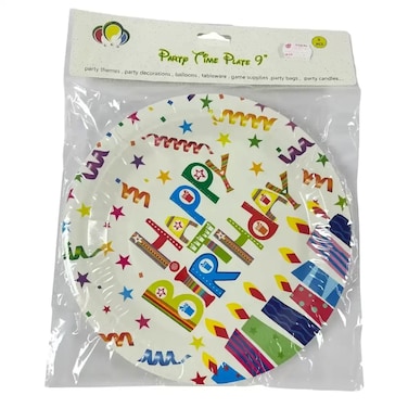 Party Time Happy Birthday Printed Disposable 9 Inch Round Plate- 6Pcs Pack Of 3