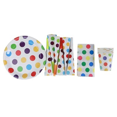 Multi-Color Dots Party Tableware Party Disposable Set- Set Of 6 Pack Of 3