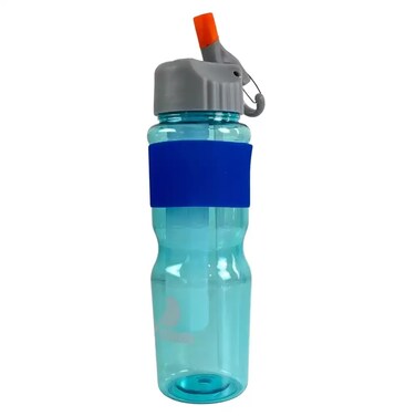 BPA Free Leak Proof Clear Transparent Water Bottle With Straw And Ice Tube 700ml- Blue