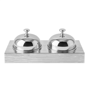 Round Stainless Steel Candy And Dry Fruits Tray Sets With Stands And Lid- Silver