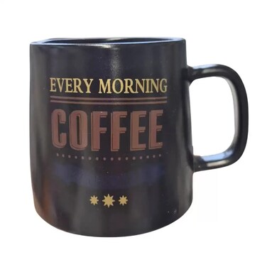 Royalford Every Morning Coffee Printed Stoneware Ceramic Mug- Black