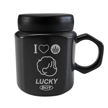 Printed Ceramic Heat Resistant Stoneware Coffee Mug- Black