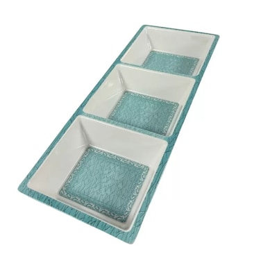 Sarvah Melamine 15 Inch Coring Ware Floral Designed 3 Section Tray- White