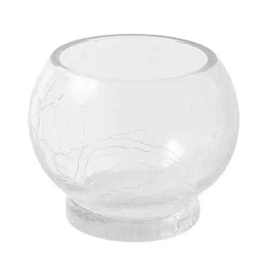 Crackled Design Round Glass Flower Vase Transparent- 12X10Cm