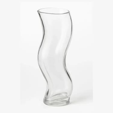 Tall Curved Design Transparent Glass Flower Vase With Heart Shaped Opening- 6X19Cm