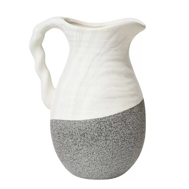 Ceramic Rustic Double Shade Farmhouse Vase With Handle- White
