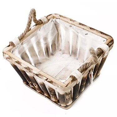 Decor Hanging Wall Basket Container- Vintage Storage Vegetables Or Home Flower - Wooden Baskets With Handle
