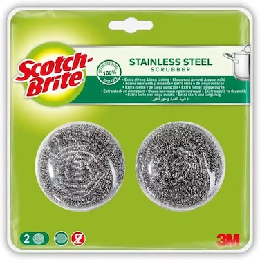 Stainless Steel Metal Spiral Scrubber Scouring Pad For Stubborn Messes- Pack Of 2 Pcs
