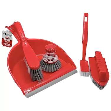 Kovar Multipurpose Combo 5Pcs Set Of Dustpan And Brushes With Hanging Design Handle- Red