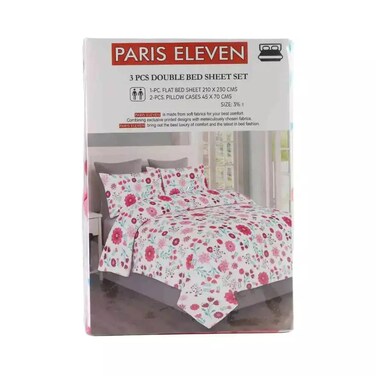 Flat Bedsheet 210 X 230 Cm With 2 Pcs Pillow Cover 45 X 70 Cm, Double Bedsheet Set White With Pink Flower Design