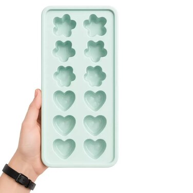Floral And Heart Shaped 12 Grids Reuseable Silicone Ice Cube Tray Molds- Mint Green