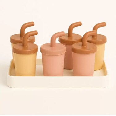 Plastic Straw Type Handle Ice Cream Popsicle Maker Mold Multi-Color- 6Pcs