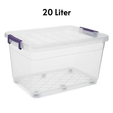 Kovar Clear Storage Plastic Container Box With Locking Lid And Wheel- 20Ltr