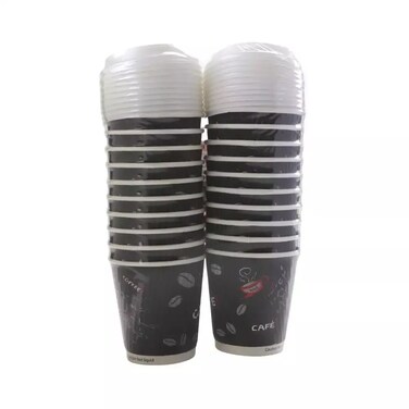 Foodpack Disposable Ripple Cups With Lid 6 Oz Cups For Coffee Tea Or Drinks Black Color- 20 Pieces