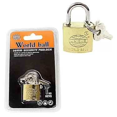 World Ball 20Mm Security Padlock With 3 Keys- Golden