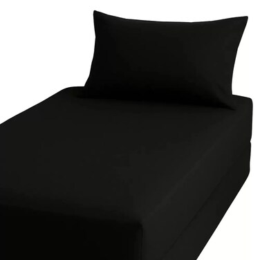 Kovar Single Fitted Bed Sheet Set 120X200Cm With Pillow Cover 50X75Cm Black