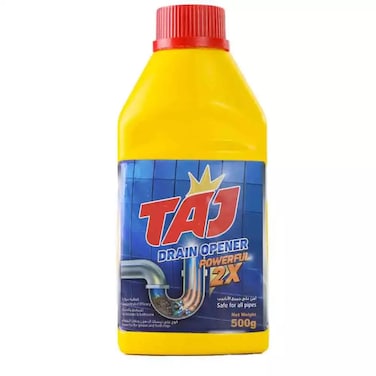 Taj Drain Opener Powerful 2X Powder, Safe for all Pipes- 500gms