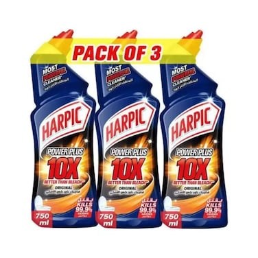 Harpic Liquid Toilet Cleaner Power Plus 10X Better Than BleachIn Oroginal Fragrance- 3X750ml