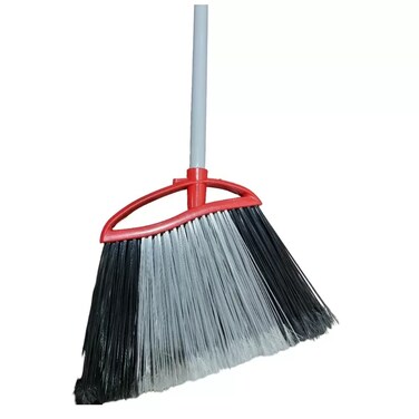 Floor Sweeping Broom With Long Stainless Steel Handle And Flagged Bristles- Red