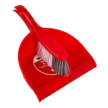 Kovar Table Dustpan And Sweeping Brush Set With Long Bristle- Red