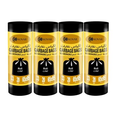 Kovar Plastic Bio-Degradable Garbage Bags Roll 65X95cm Black Color- 4X20Bags