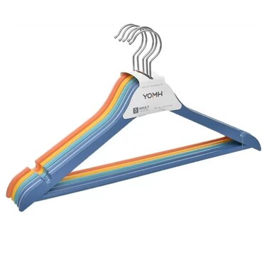 Heavy Duty Plastic Flexible Sturdy Clothes Hangers Set With Stainless Steel Hook Multi-Color- 5Pcs
