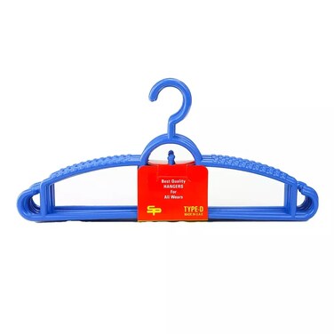 Premium Plastic Hangers With Hook, Type-D Hangers For All Wears, Pack Of 6Pcs- Blue