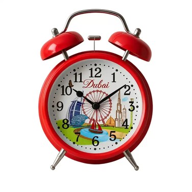 Dubai Landscape Printed Metal Analogue Alarm Clock With Twin Bell- Red