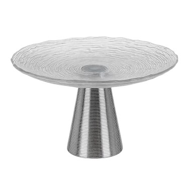 Thick And Round Fruit Glass Plate Tray With Stainless Steel Stand- 20cm